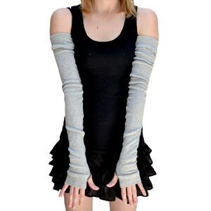 Long Winter Gloves Gray Arm Warmers Cotton Sun Sleeves UV Driving Hand Covers